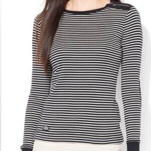 Lauren Ralph Lauren Striped Long Sleeve Shirt - Elbow Patches - SZ S